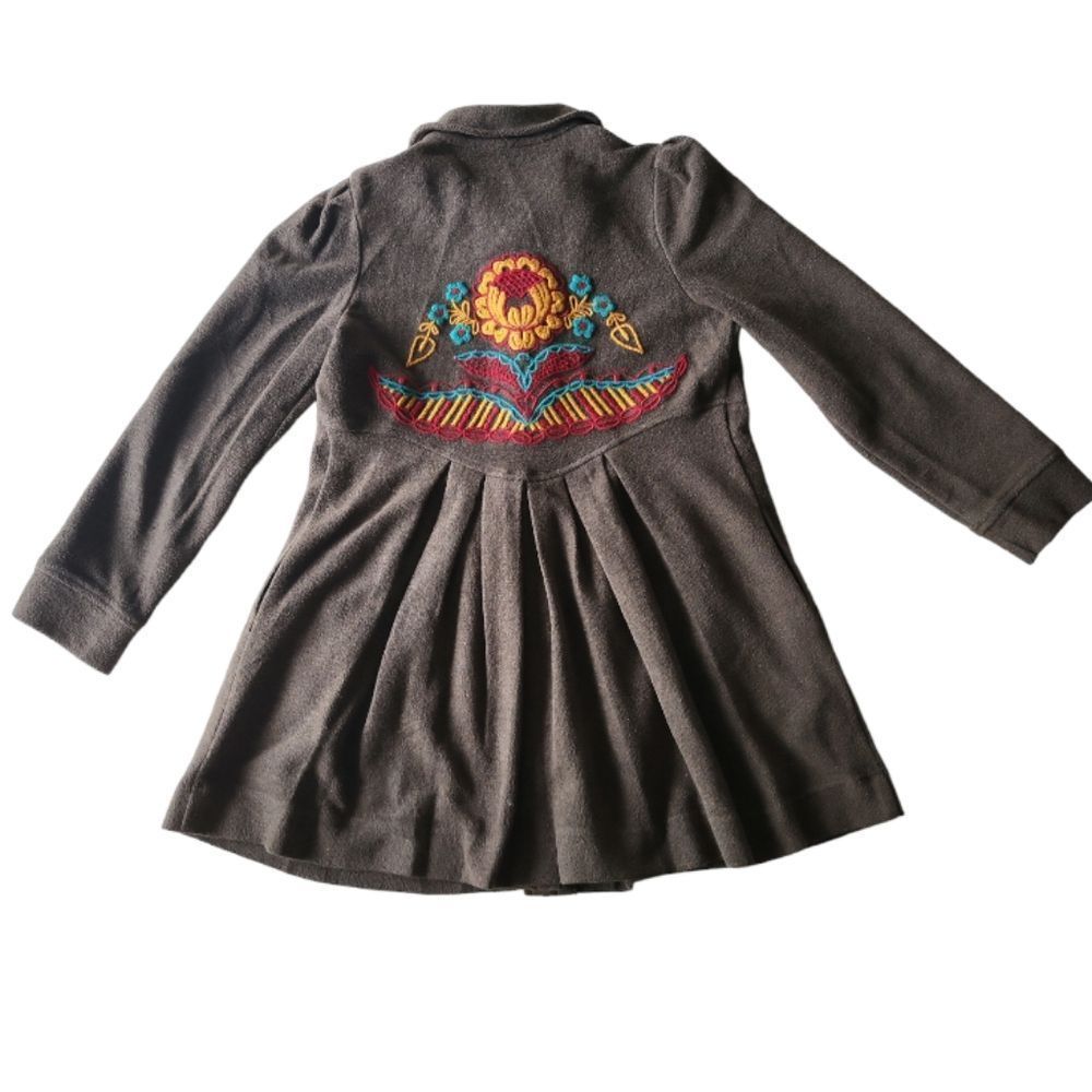 GREEN DRAGON Vintage 90s Y2K Brown Aztec Floral Embroidery Pea Coat Size L